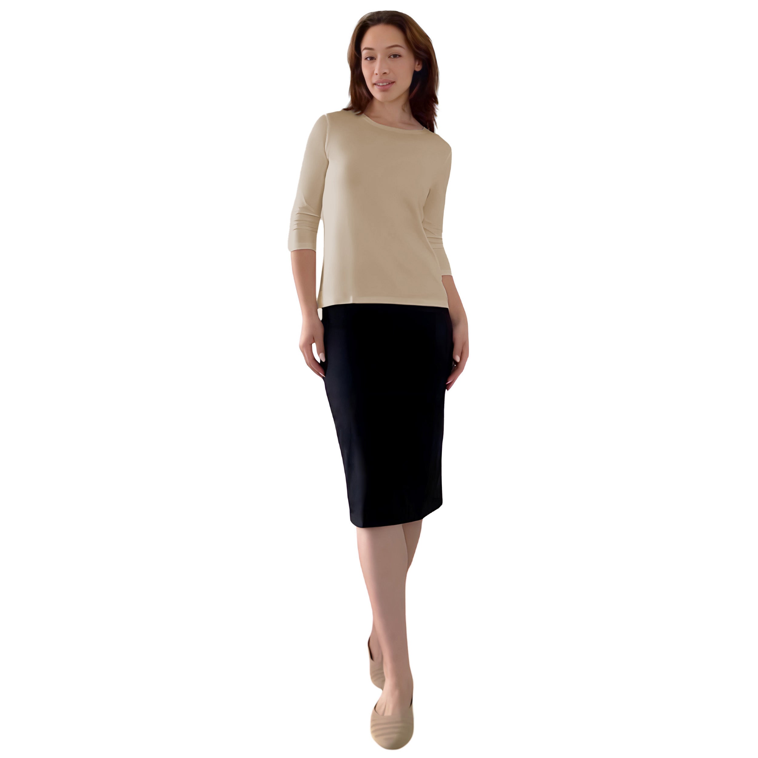 Modest 3/4 Sleeve Layering Shell with Below Collarbone Neckline by Kosher Casual USA
