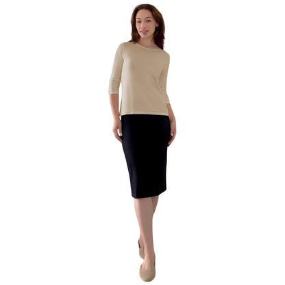 Modest 3/4 Sleeve Layering Shell with Below Collarbone Neckline by Kosher Casual USA