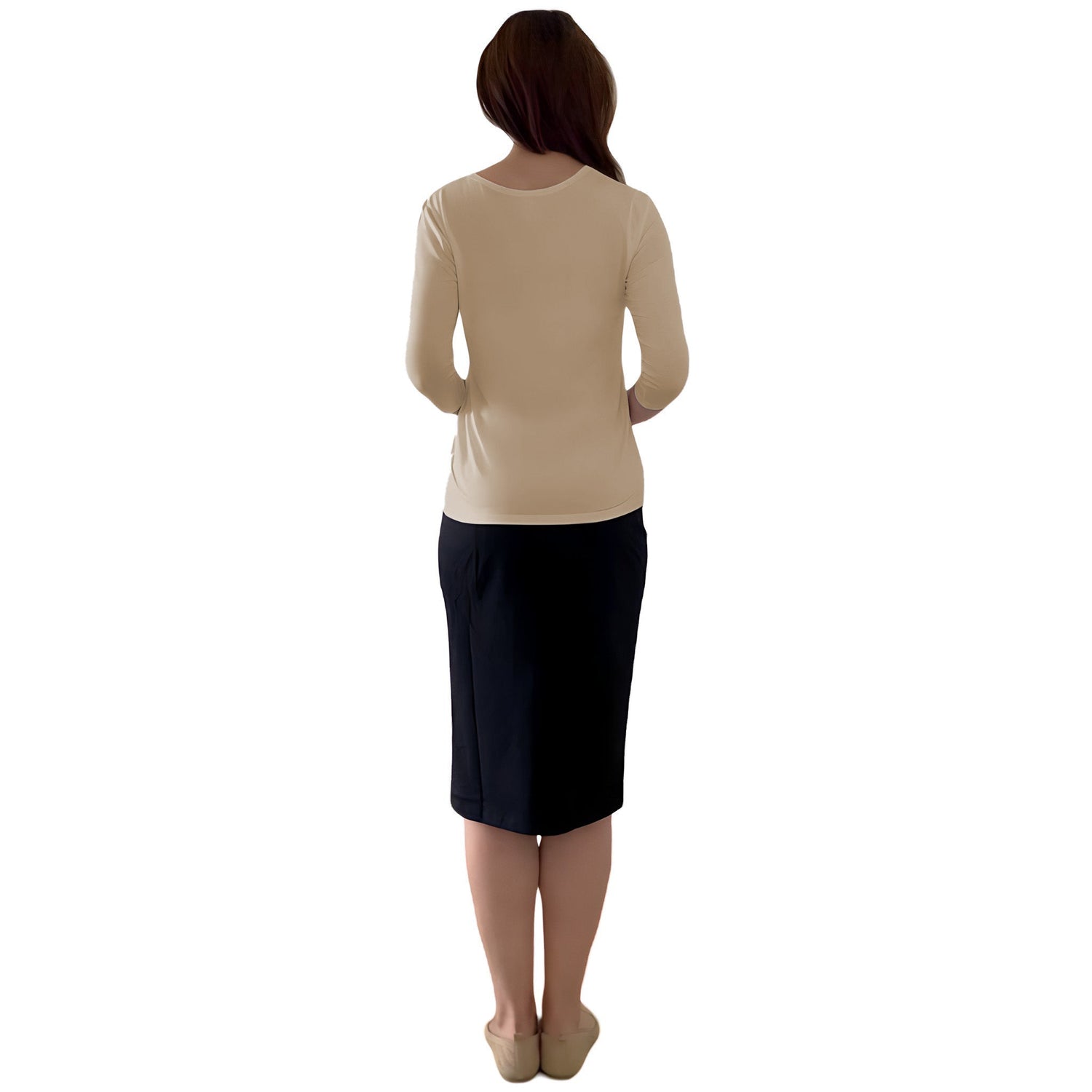Modest 3/4 Sleeve Layering Shell with Below Collarbone Neckline by Kosher Casual USA