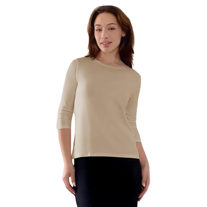 Modest 3/4 Sleeve Layering Shell with Below Collarbone Neckline by Kosher Casual USA