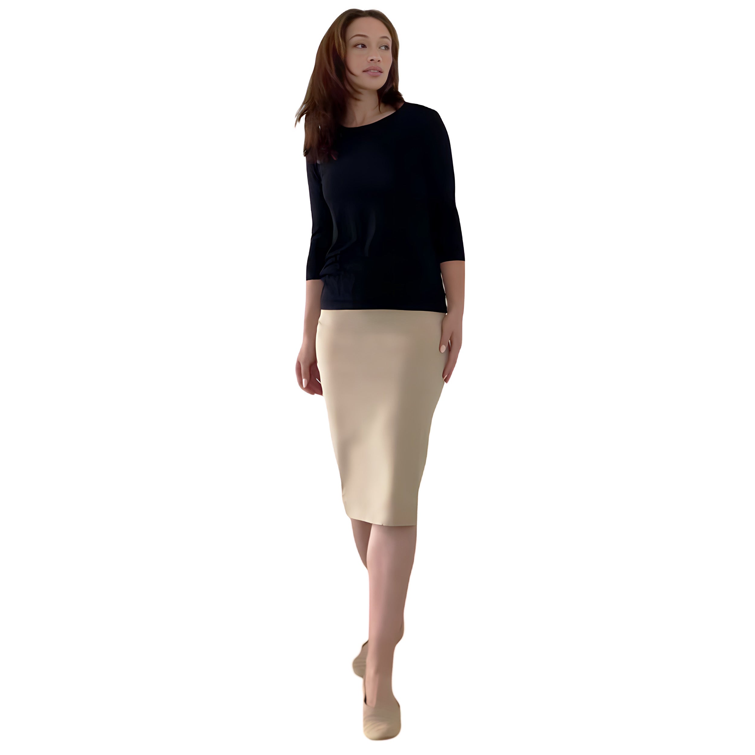 Modest 3/4 Sleeve Layering Shell with Below Collarbone Neckline by Kosher Casual USA