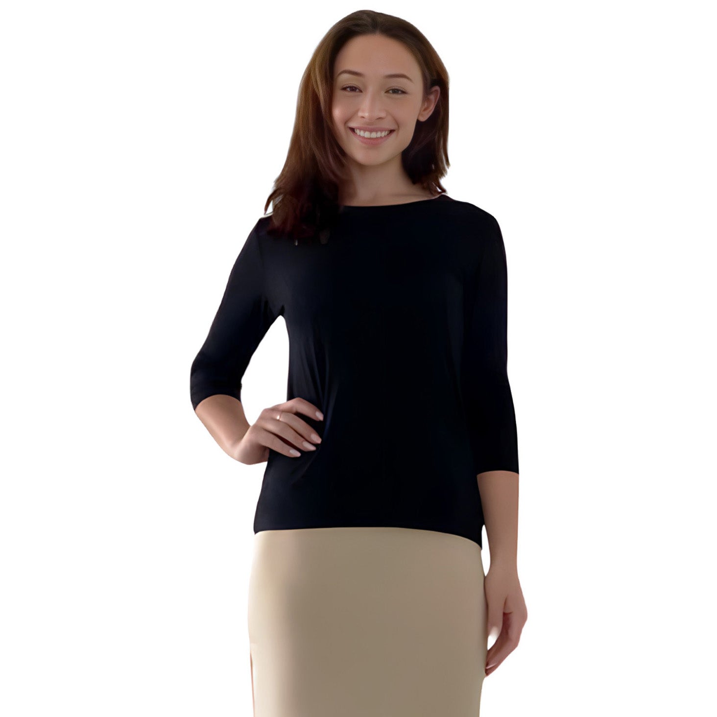 Modest 3/4 Sleeve Layering Shell with Below Collarbone Neckline by Kosher Casual USA