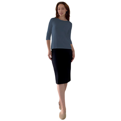 Modest 3/4 Sleeve Layering Shell with Below Collarbone Neckline by Kosher Casual USA