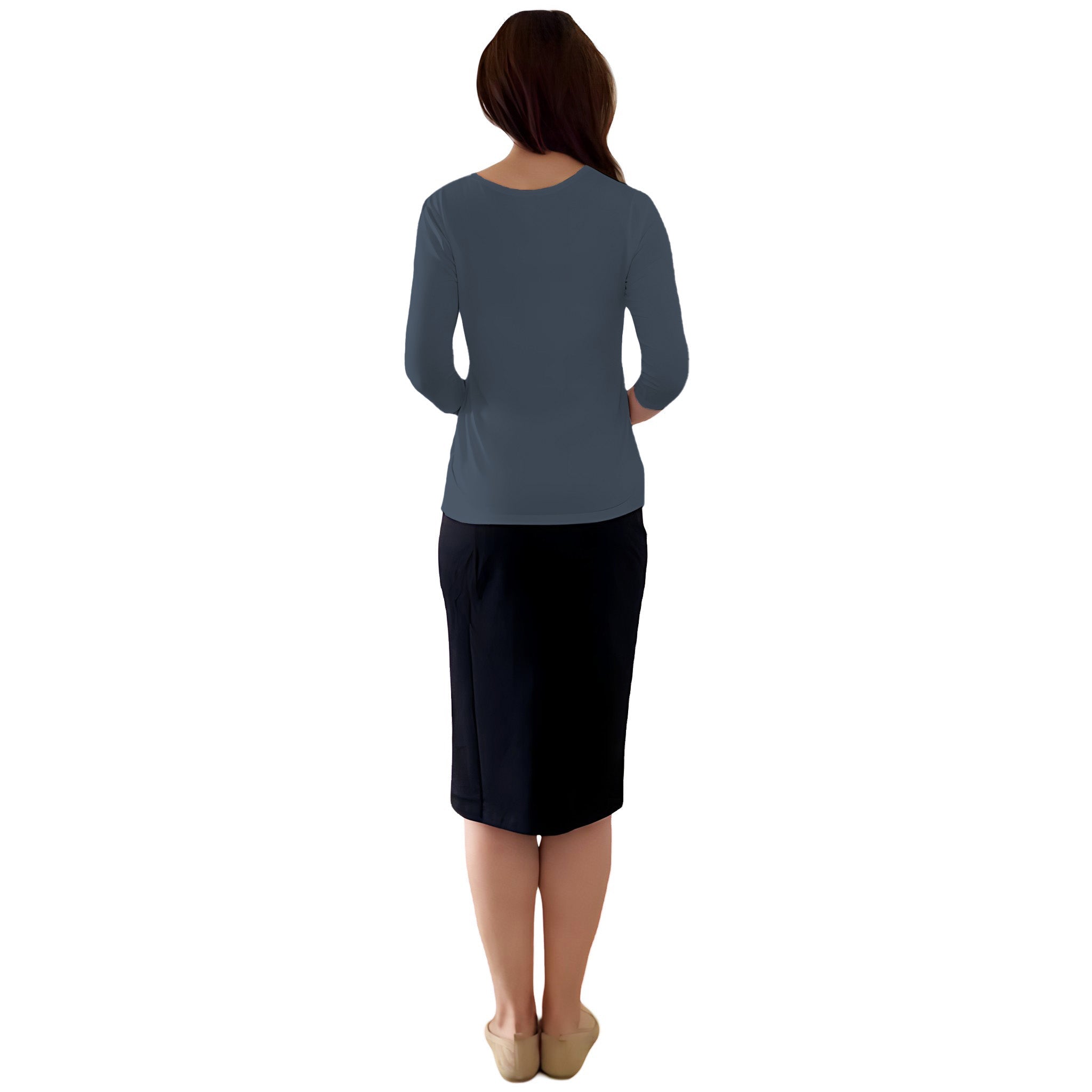 Modest 3/4 Sleeve Layering Shell with Below Collarbone Neckline by Kosher Casual USA