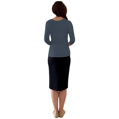 Modest 3/4 Sleeve Layering Shell with Below Collarbone Neckline by Kosher Casual USA
