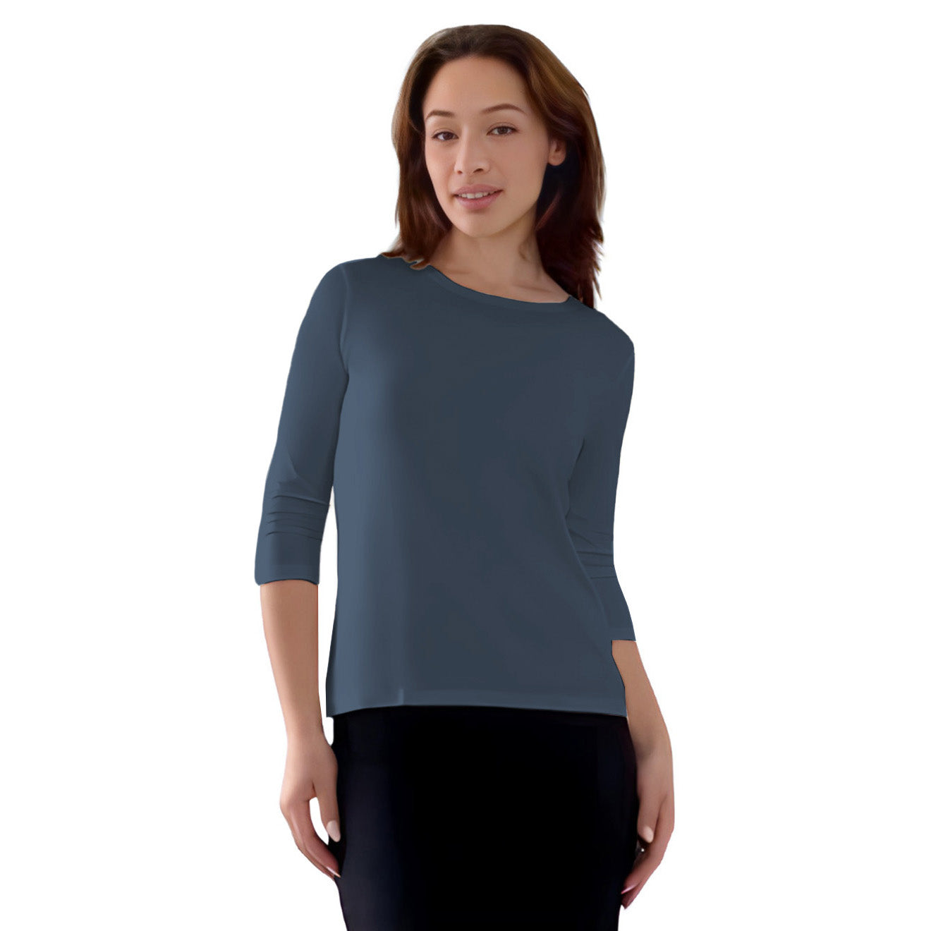 Modest 3/4 Sleeve Layering Shell with Below Collarbone Neckline by Kosher Casual USA