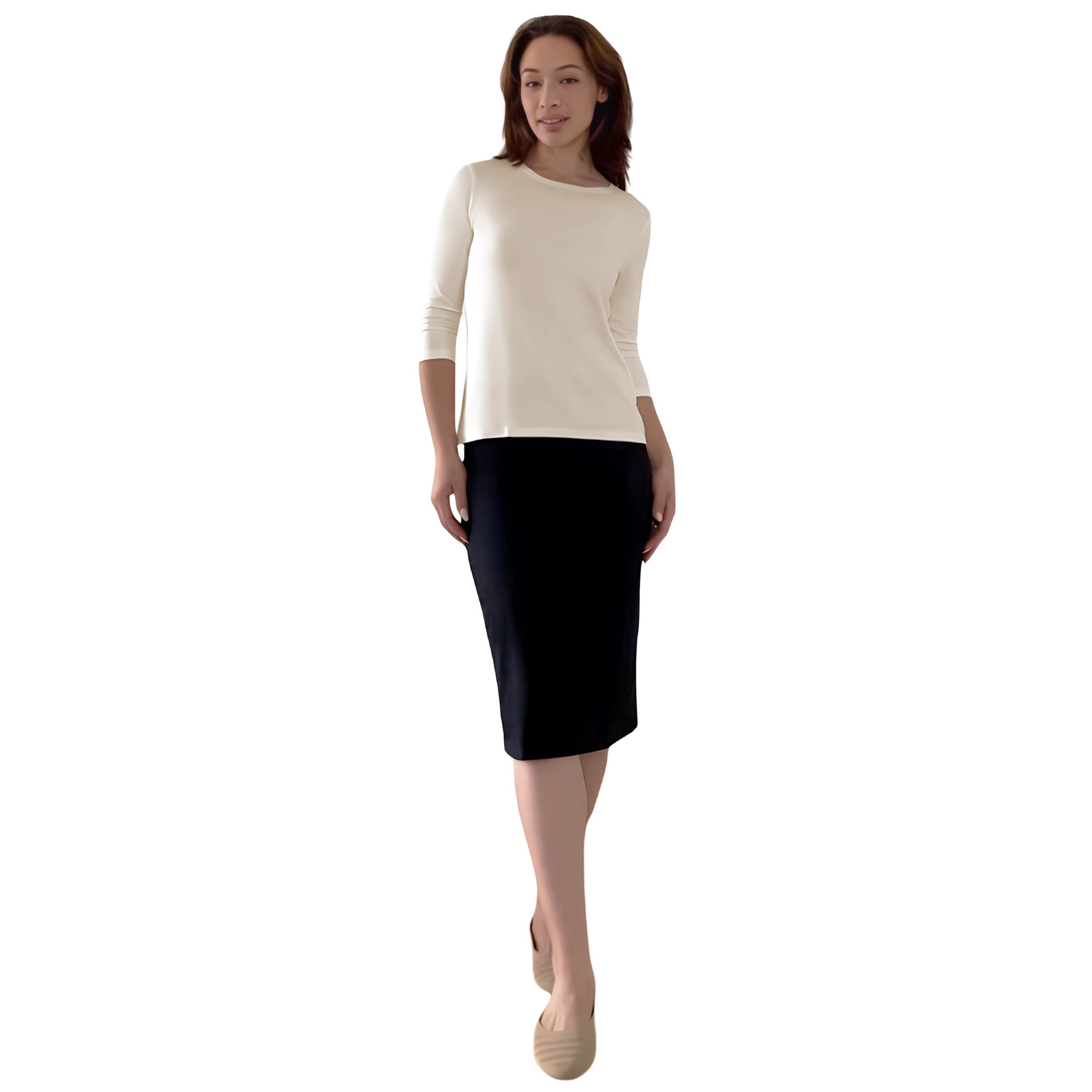 Modest 3/4 Sleeve Layering Shell with Below Collarbone Neckline by Kosher Casual USA