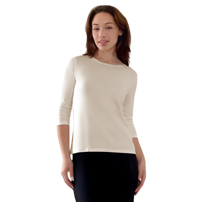 Modest 3/4 Sleeve Layering Shell with Below Collarbone Neckline by Kosher Casual USA
