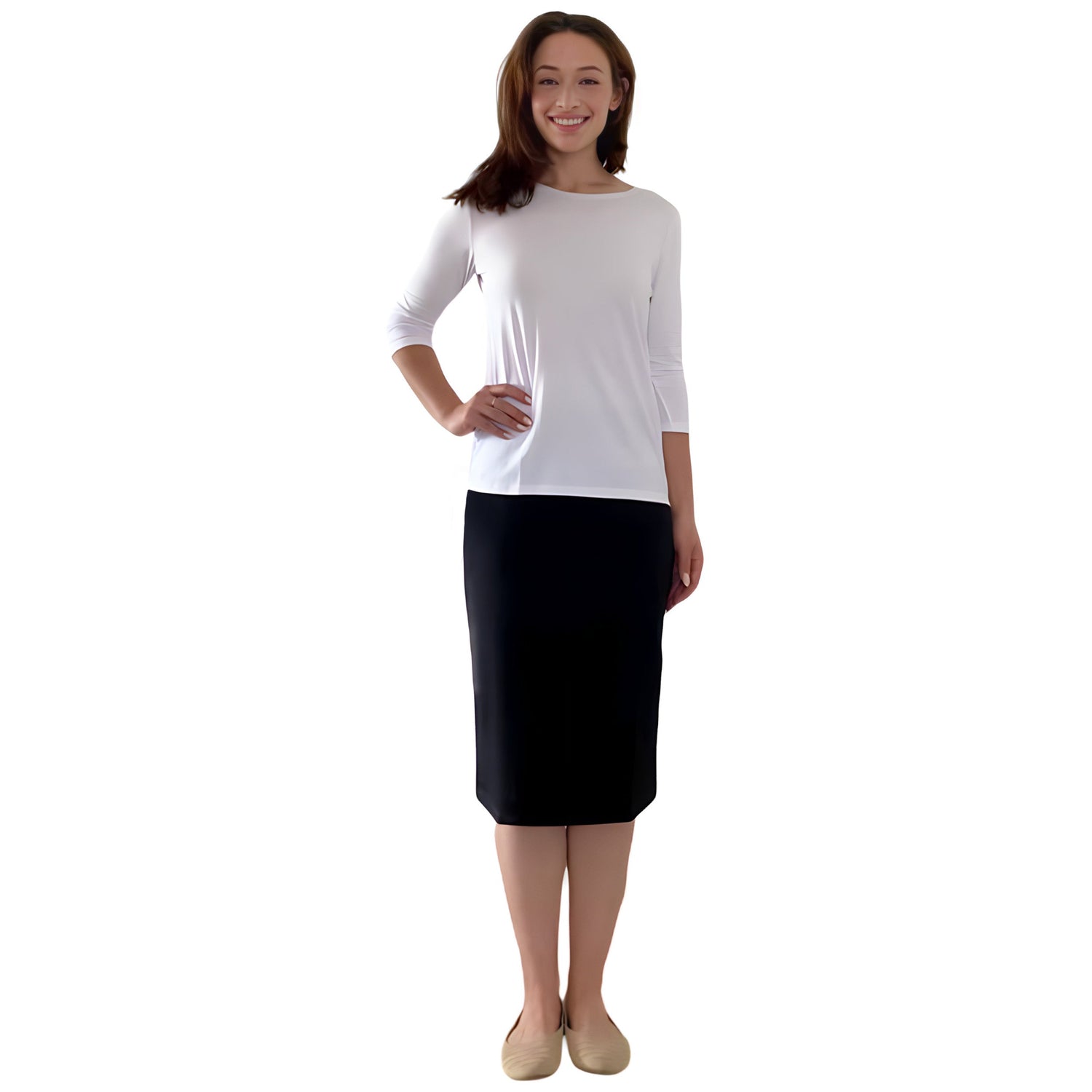 Modest 3/4 Sleeve Layering Shell with Below Collarbone Neckline by Kosher Casual USA