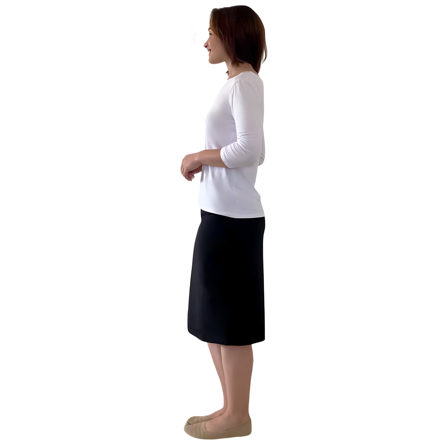 Modest 3/4 Sleeve Layering Shell with Below Collarbone Neckline by Kosher Casual USA