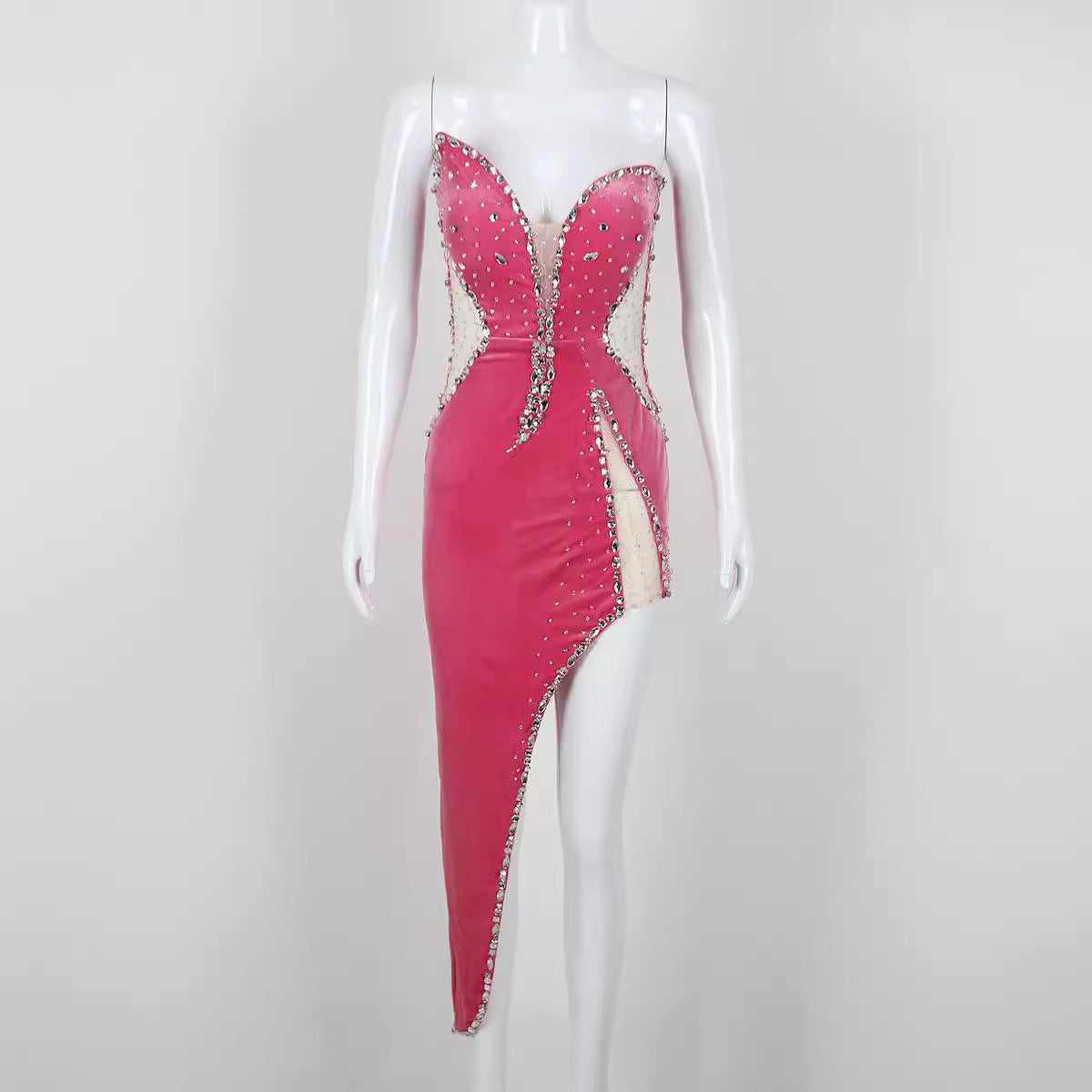 Spring Mid Length Sexy Dress Velvet Sexy High Split Beaded Heavy Industry by Ragazza