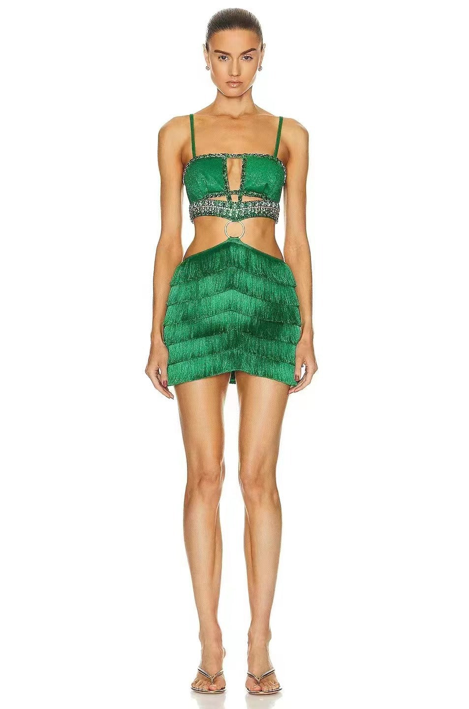 Sexy Sexy Wear Spring Hollow Out Cutout Backless Drilling Metal Ring Stitching Mini Bandage Dress by Ragazza