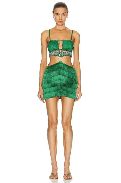 Sexy Sexy Wear Spring Hollow Out Cutout Backless Drilling Metal Ring Stitching Mini Bandage Dress by Ragazza