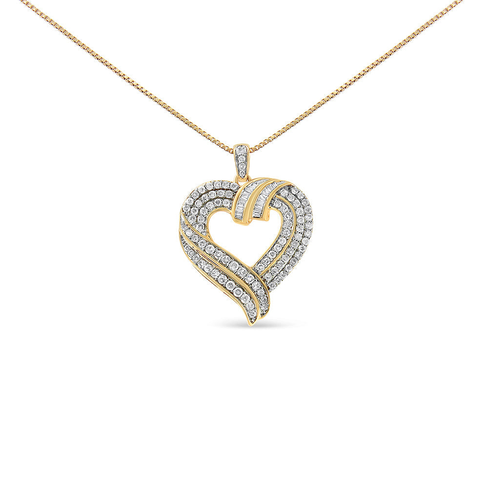 14K Yellow Gold Plated .925 Sterling Silver 1.00 Cttw Baguette Diamond Composite Open Heart 18" Inch Pendant Necklace (I-J Color, I1-I2 Clarity) by Bids.com
