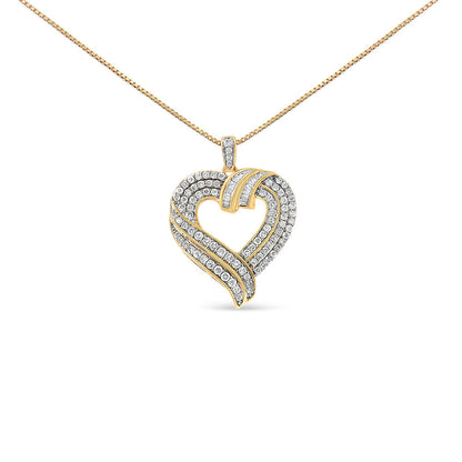 14K Yellow Gold Plated .925 Sterling Silver 1.00 Cttw Baguette Diamond Composite Open Heart 18" Inch Pendant Necklace (I-J Color, I1-I2 Clarity) by Bids.com