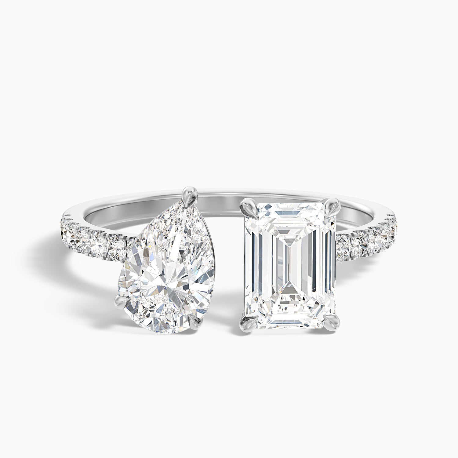 Rosie Toi Et Moi Engagement Ring in 925 Sterling Silver With Pear and Emerald Two Stone Lab Grown Diamond (4.5 Ct. Tw.)
