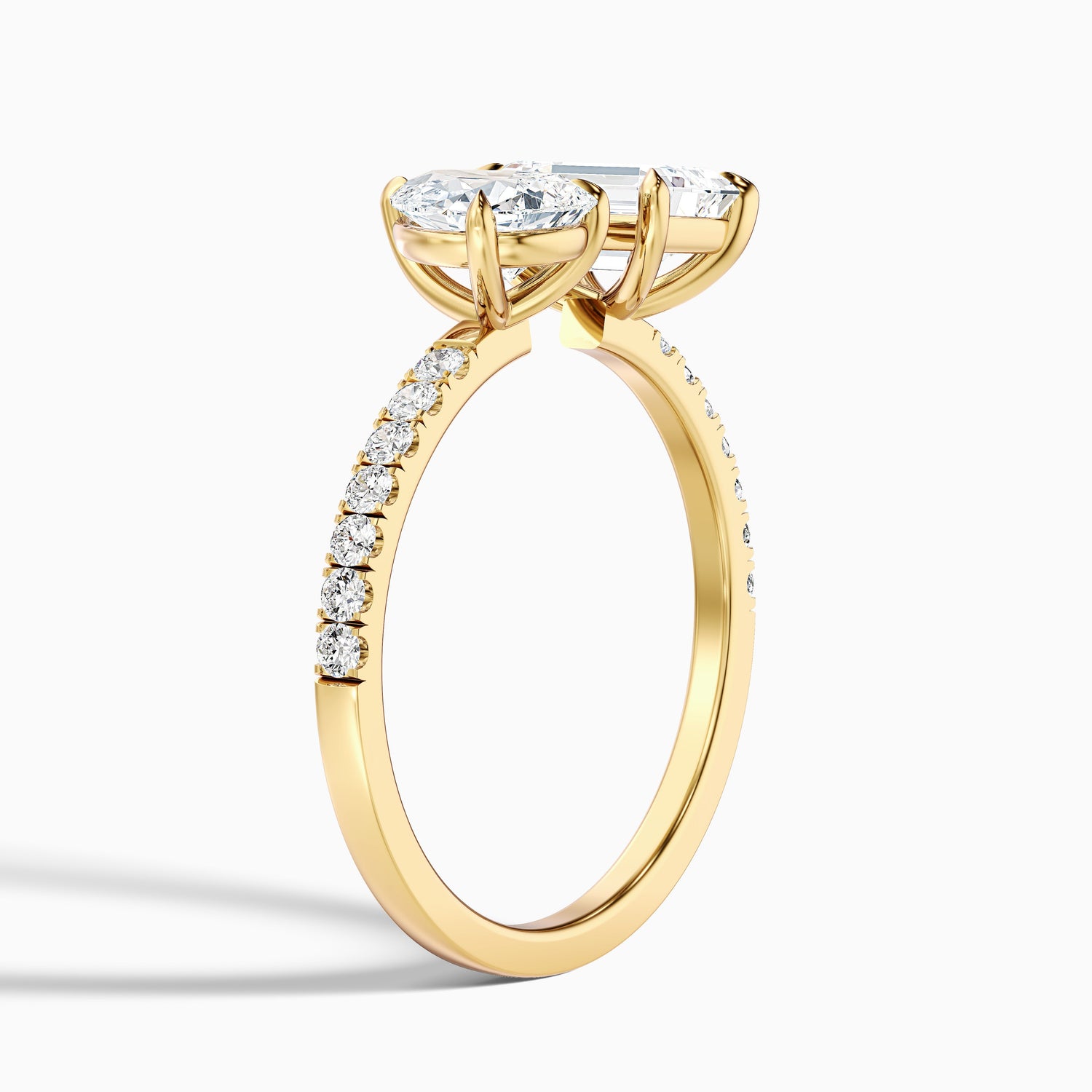 Katie Toi Et Moi Ring in 10k Rose Gold With Pear and Emerald Two Stone Moissanite Diamond (3 Ct. Tw.)