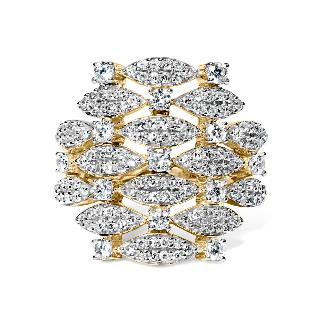 14K Yellow Gold 1.0 Cttw Diamond Geometric Stacked Open Cocktail Ring (I-J Color, I1-I2 Clarity) - Ring Size 7 by Bids.com