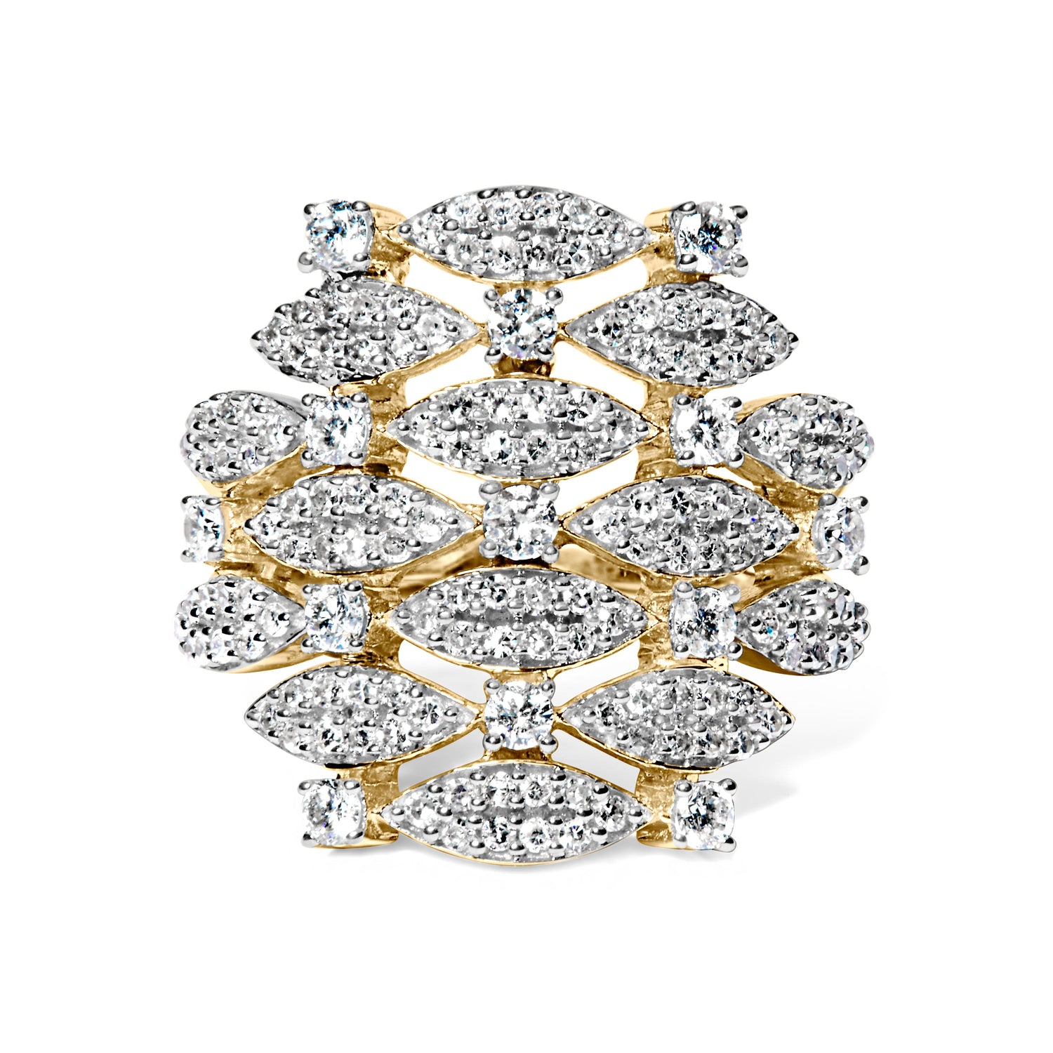 14K Yellow Gold 1.0 Cttw Diamond Geometric Stacked Open Cocktail Ring (I-J Color, I1-I2 Clarity) - Ring Size 7 by Bids.com
