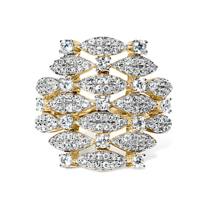 14K Yellow Gold 1.0 Cttw Diamond Geometric Stacked Open Cocktail Ring (I-J Color, I1-I2 Clarity) - Ring Size 7 by Bids.com
