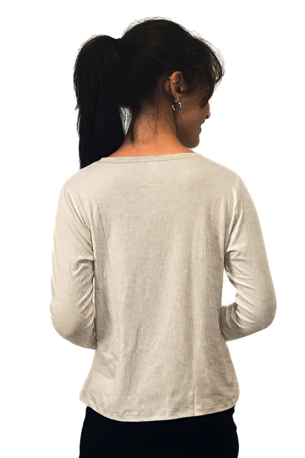 Long Sleeve Ribbed Shell Top in Cotton Spandex by Kosher Casual USA