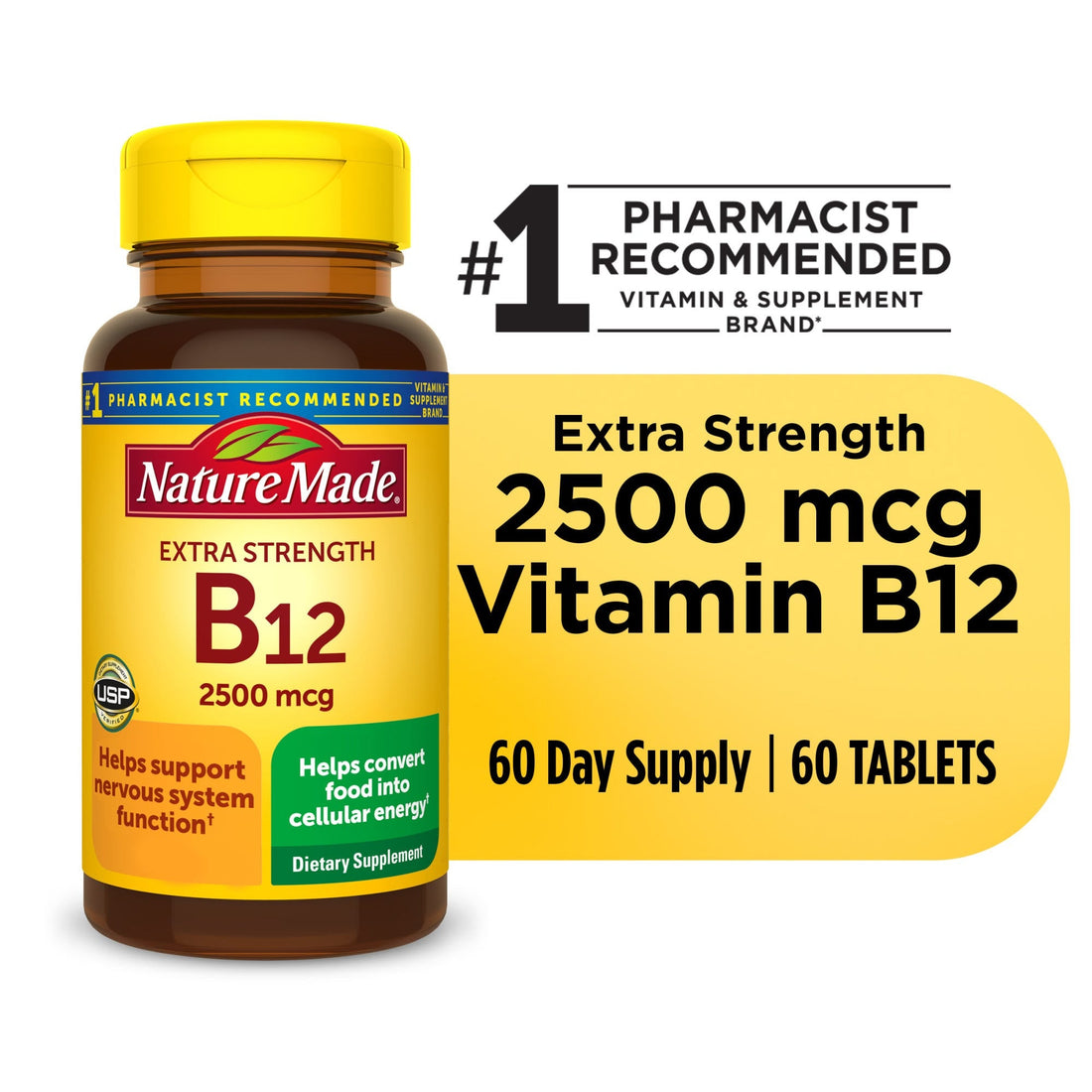Nature Made Extra Strength Vitamin B12 2500 Mcg Tablets For Energy Metabolism Support - 60ct by Pasteur Pharmacy