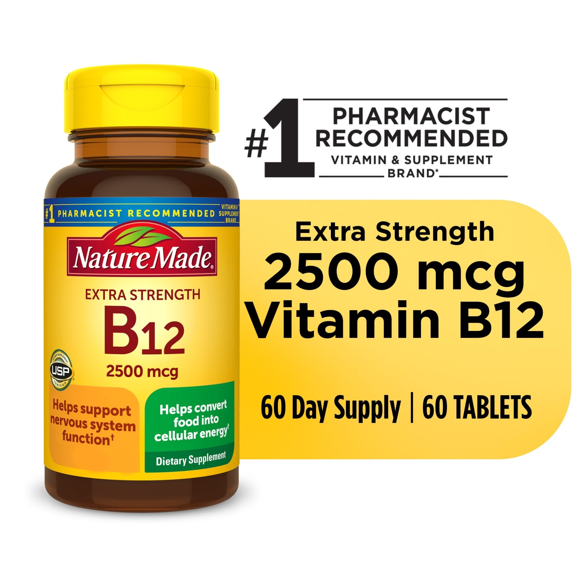 Nature Made Extra Strength Vitamin B12 2500 Mcg Tablets For Energy Metabolism Support - 60ct by Pasteur Pharmacy