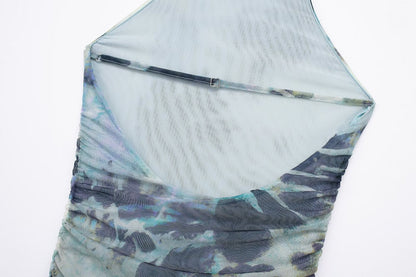 Spring Summer Women Clothing Ink Printing Deep V Plunge Large Backless Dress by Ragazza
