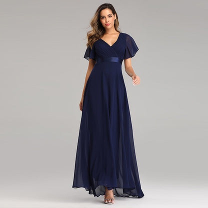 Hand-Folded Large V-neck Dress Chiffon Elastic Banquet Bridesmaid Evening Dress for Women by Ragazza
