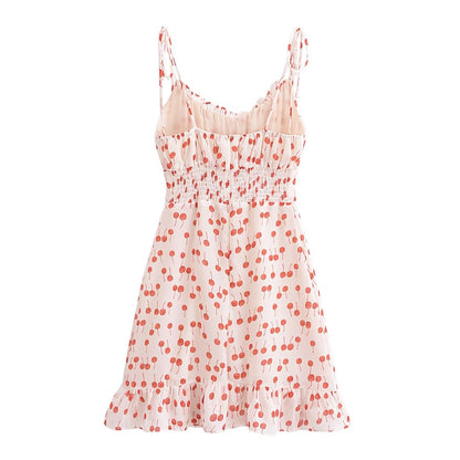 French Sweet Floral Printed Waist Controlled Suspender Dress Slim Fit Slimming Flounce Anti Aging Elegant Dress  DestGlow