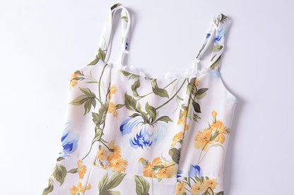 Women French Retro V Neck Slim Fit Printed Fishtail Dress Seaside Vacation  DestGlow