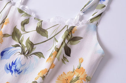 Women French Retro V Neck Slim Fit Printed Fishtail Dress Seaside Vacation  DestGlow