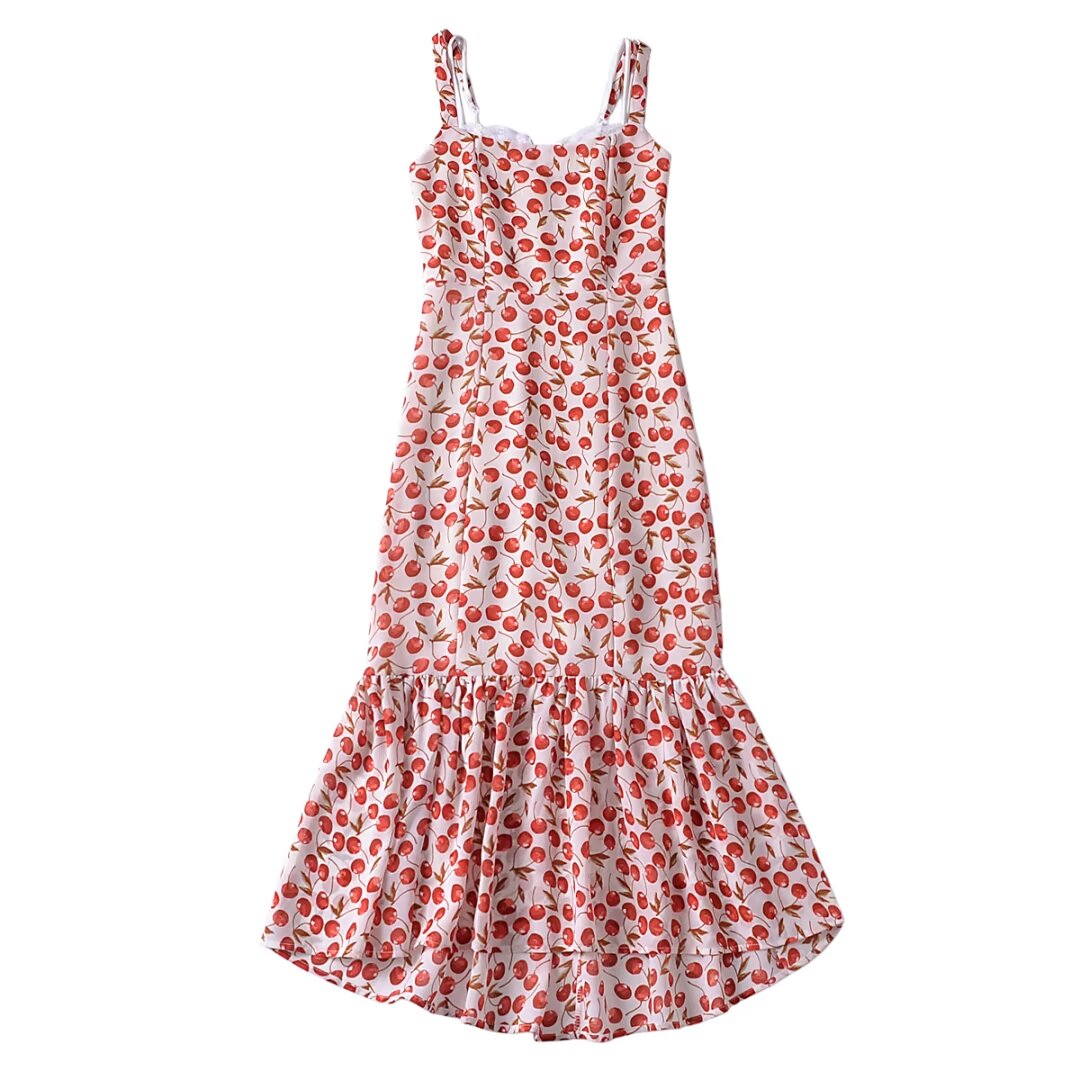 Women French Retro V Neck Slim Fit Printed Fishtail Dress Seaside Vacation  DestGlow