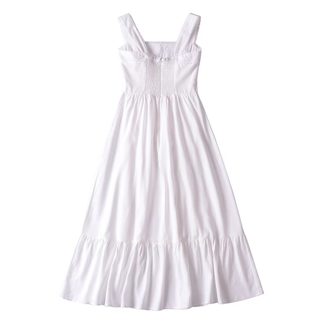 French Retro Lace Bowknot Decoration Square Collar Vest Dress Cami Dress Summer Slim Fit A Line Dress Women by Ragazza