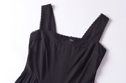 French Retro Lace Bowknot Decoration Square Collar Vest Dress Cami Dress Summer Slim Fit A Line Dress Women by Ragazza