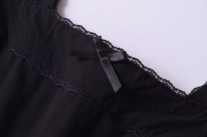 French Retro Lace Bowknot Decoration Square Collar Vest Dress Cami Dress Summer Slim Fit A Line Dress Women by Ragazza