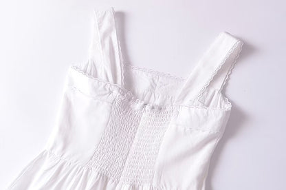 French Retro Lace Bowknot Decoration Square Collar Vest Dress Cami Dress Summer Slim Fit A Line Dress Women by Ragazza