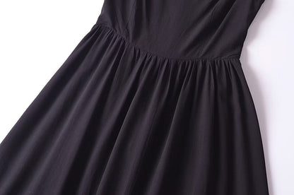 French Retro Lace Bowknot Decoration Square Collar Vest Dress Cami Dress Summer Slim Fit A Line Dress Women by Ragazza