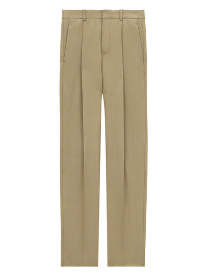 Saint Laurent Men Wool Gabardine High-Waisted Carrot Trousers by Luosophy