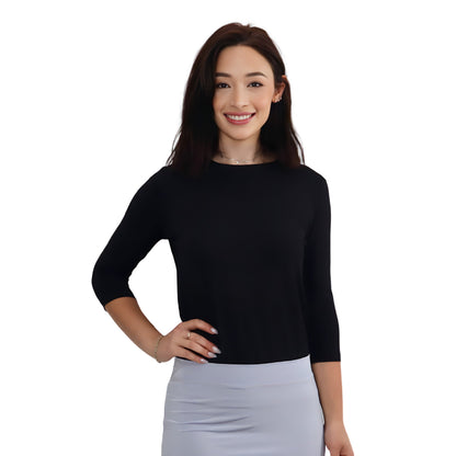 Modest 3/4 Sleeve High Neckline Bodysuit Shell - Snap Closure Layering Top by Kosher Casual USA
