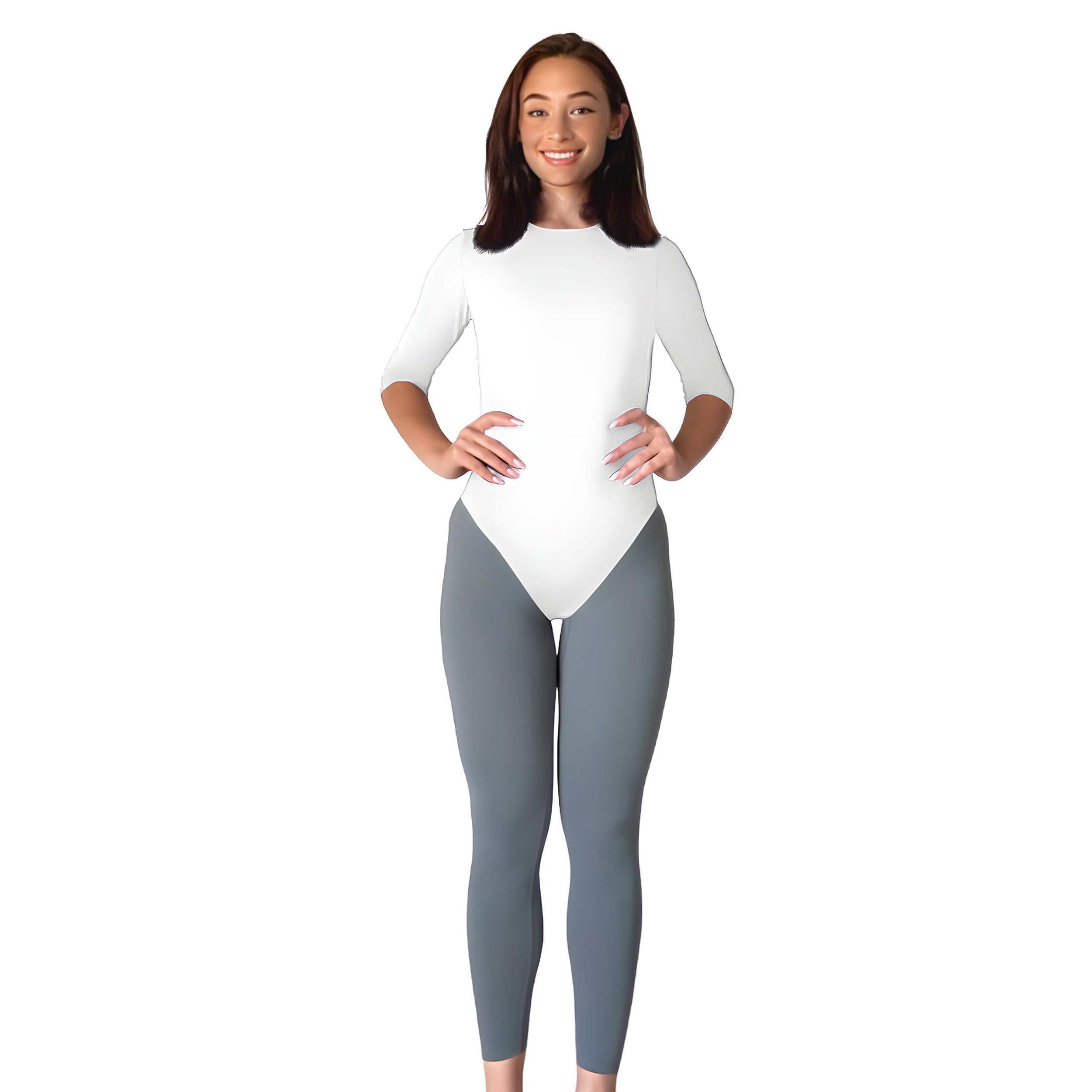 Modest 3/4 Sleeve High Neckline Bodysuit Shell - Snap Closure Layering Top by Kosher Casual USA