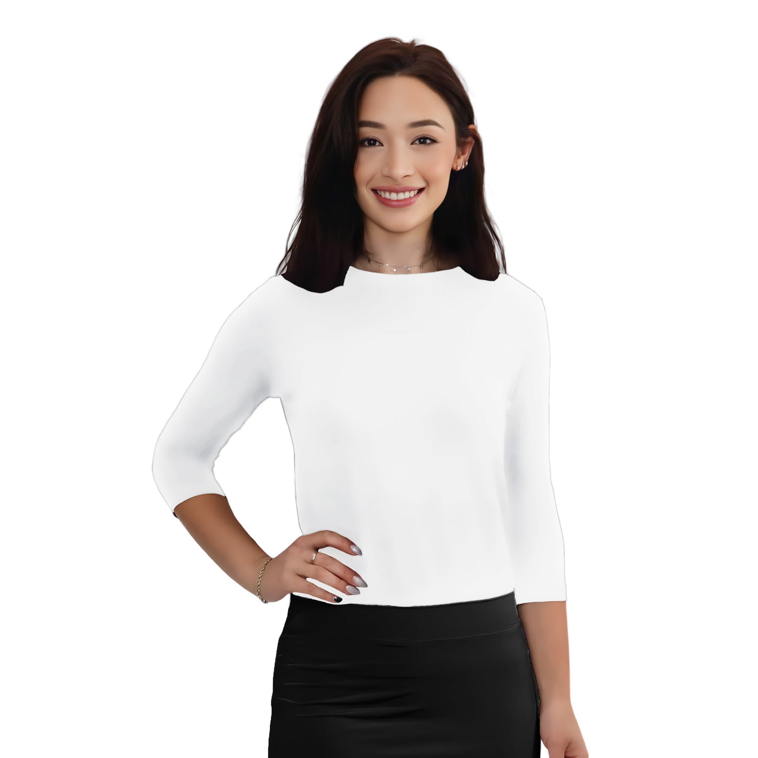 Modest 3/4 Sleeve High Neckline Bodysuit Shell - Snap Closure Layering Top by Kosher Casual USA