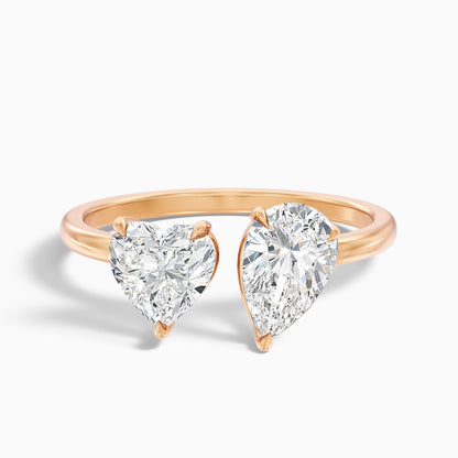 Kira Toi Et Moi Engagement Ring in 18k Rose Gold With Heart and Pear Two Stone Moissanite Diamond (3 Ct. Tw.)