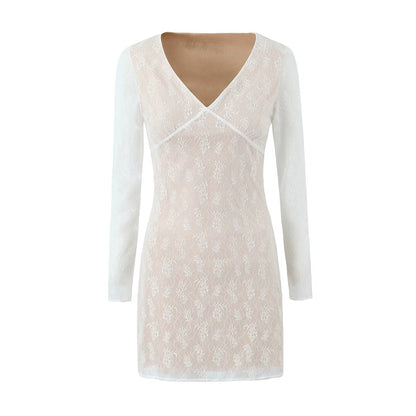 Sexy V neck Long Sleeve Lace Dress Spring Slim Fit Slimming Sheath Sexy by Ragazza