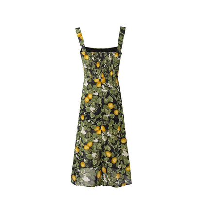 Summer Legal Women Clothing Sling Square Collar Fruit Printed Split Holiday Dress by Ragazza