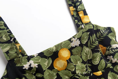 Summer Legal Women Clothing Sling Square Collar Fruit Printed Split Holiday Dress by Ragazza
