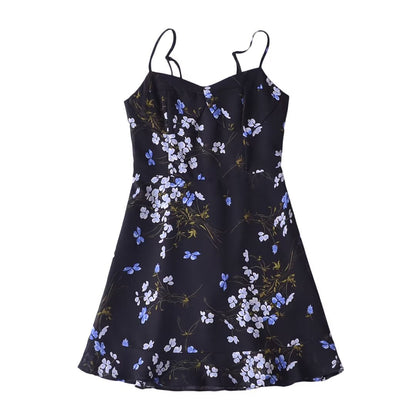 Women Floral Print Slim Fit Slim Sexy Ruffled Spaghetti Straps Dress by Ragazza