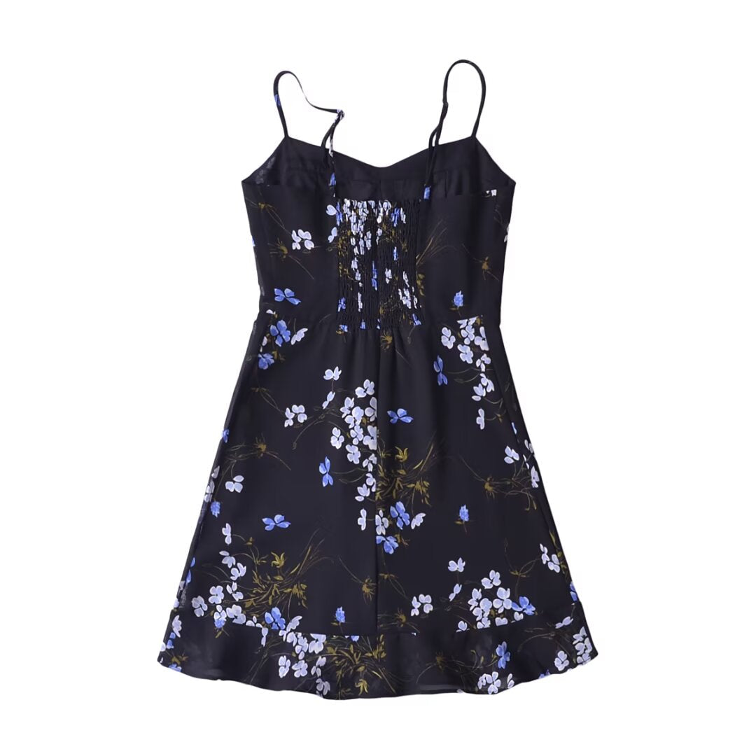 Women Floral Print Slim Fit Slim Sexy Ruffled Spaghetti Straps Dress by Ragazza