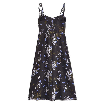 Spring Women Floral Print Vacation Sexy Slit Tied Spaghetti Strap Dress by Ragazza
