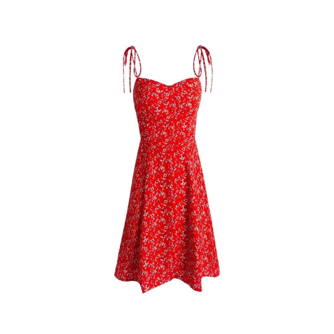 Summer Seaside Holiday Suspender Dress Dress Women Fresh Sweet Floral Slim Fit Cinched Mid Length Dress by Ragazza